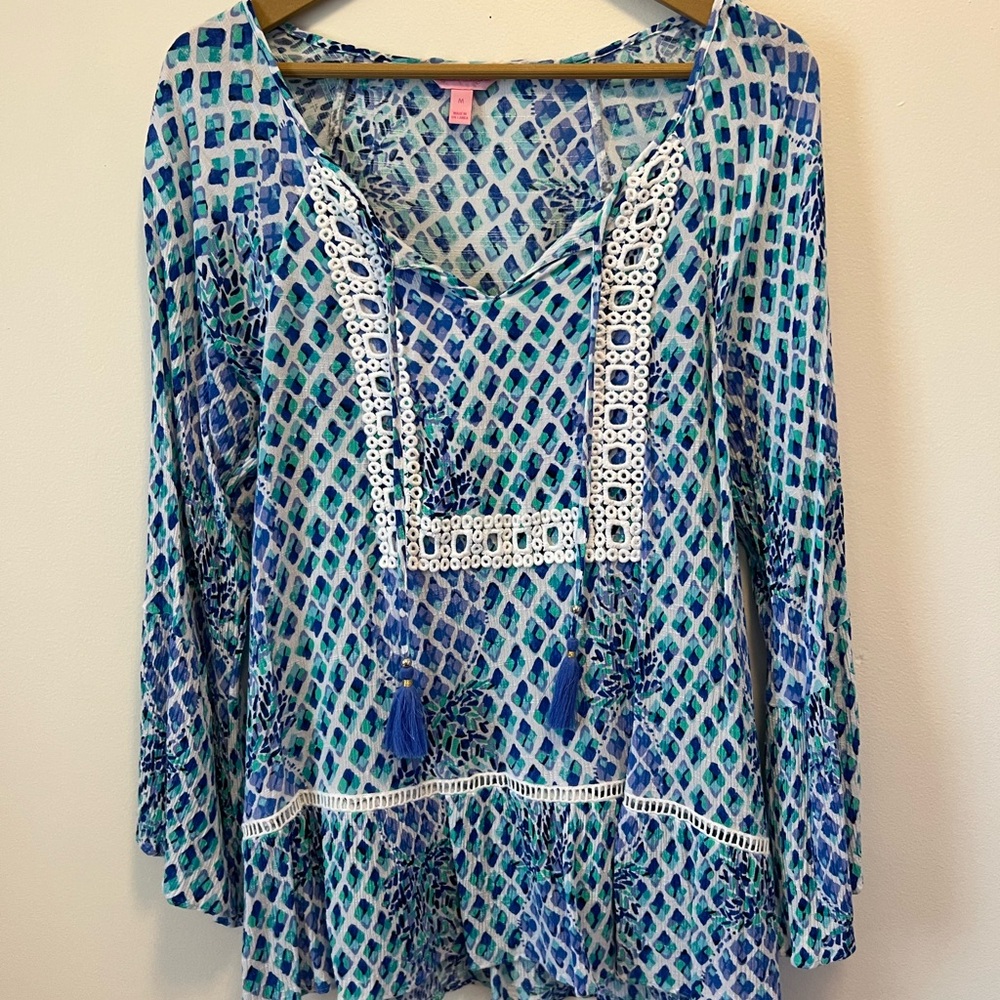 Lilly Pulitzer Blue and Green Patterned Blouse